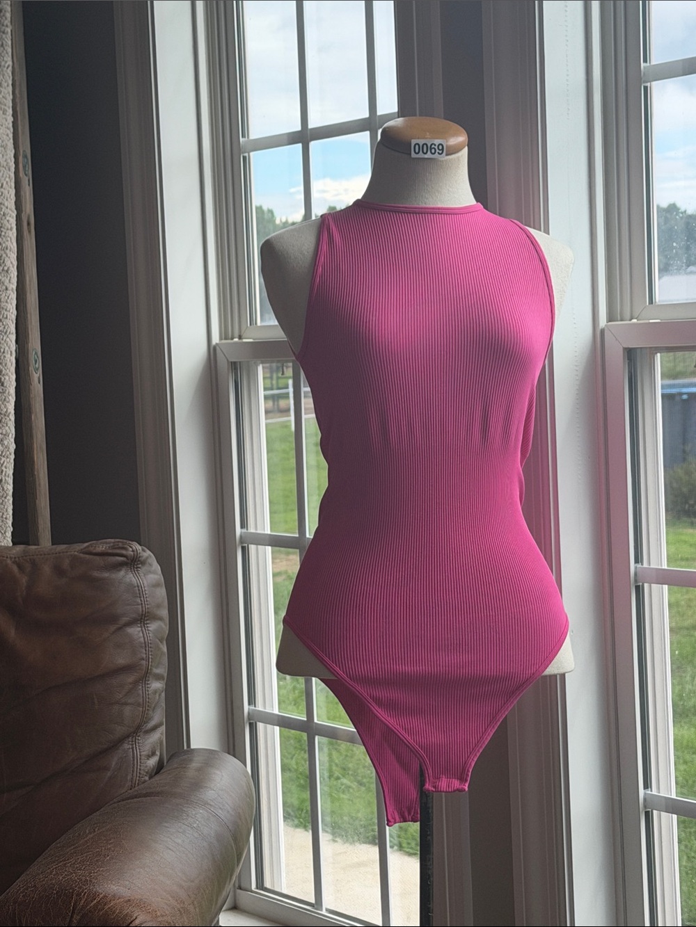 Ribbed High-Neck Hot Pink Bodysuit